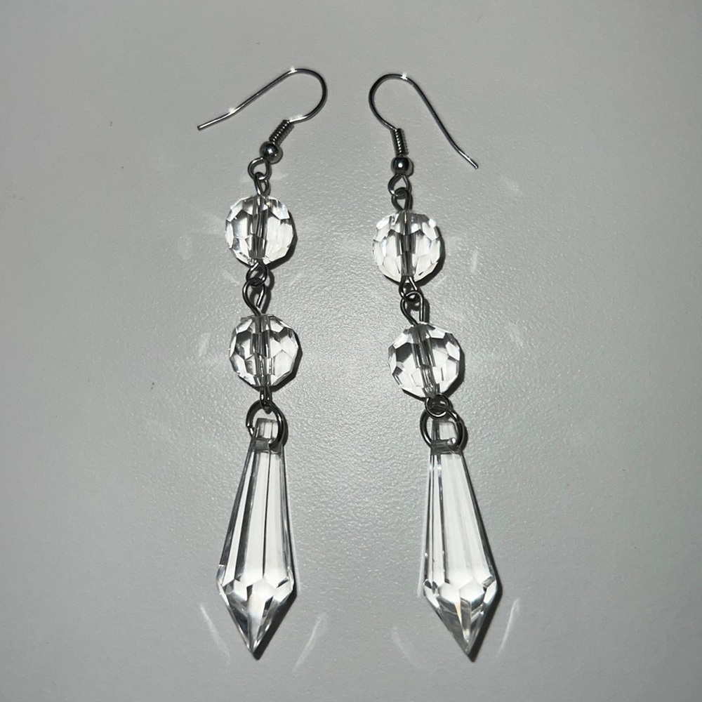 Clear beaded dangle earrings